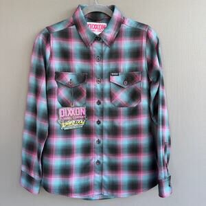 NWT Womens Dixxon Shreddy flannel button up - pink - blue - skater - size S
